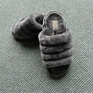 UGG Fluff Yeah Slides Slippers Womens Size 8 Gray Heel Strap 1095119 Sheepskin